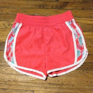 Coral Athletic Shorts with Patterned Trim